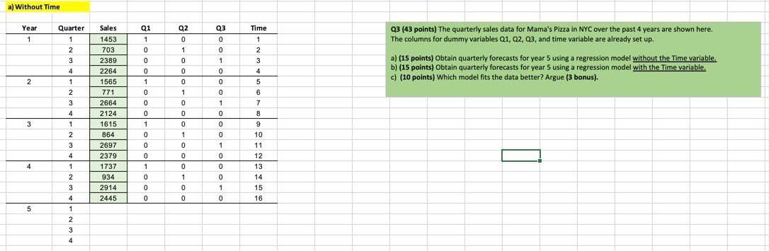 a) Without Time Time Year 1 Quarter 1 2 3 Q1 1 0