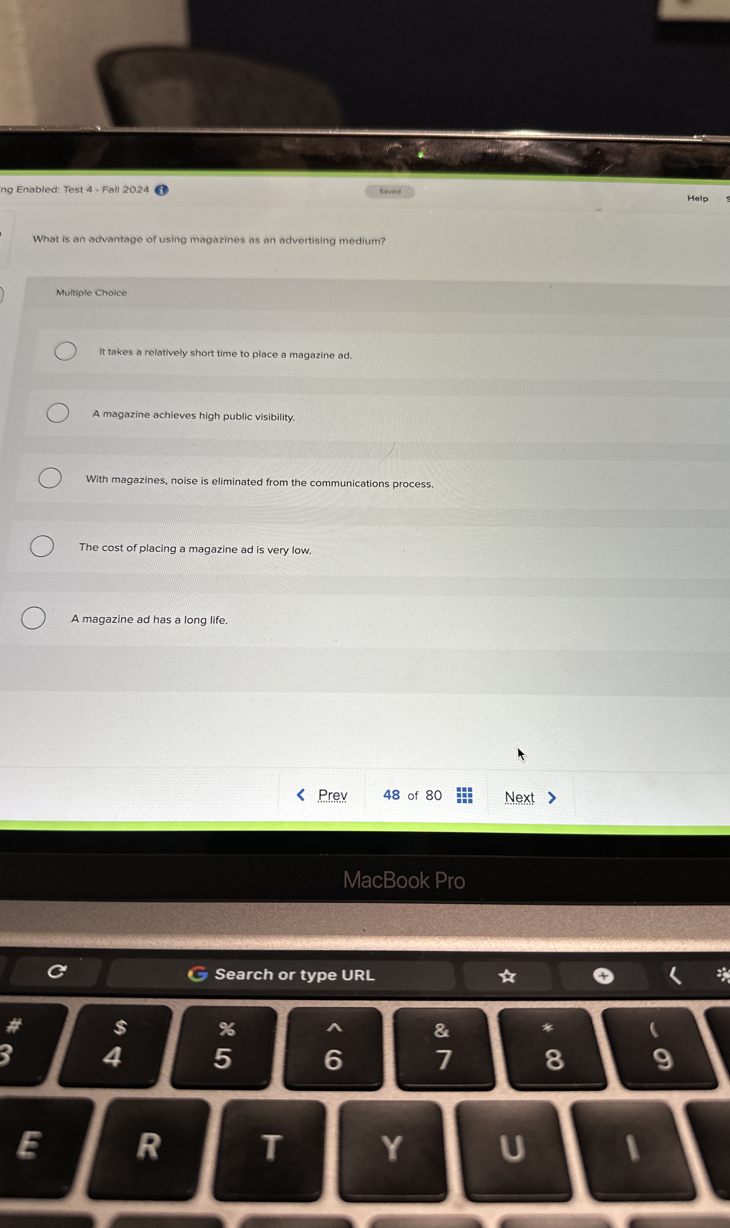 ng Enabled: Test 4 - Fall 2 0 2 4 ( i ) Help What