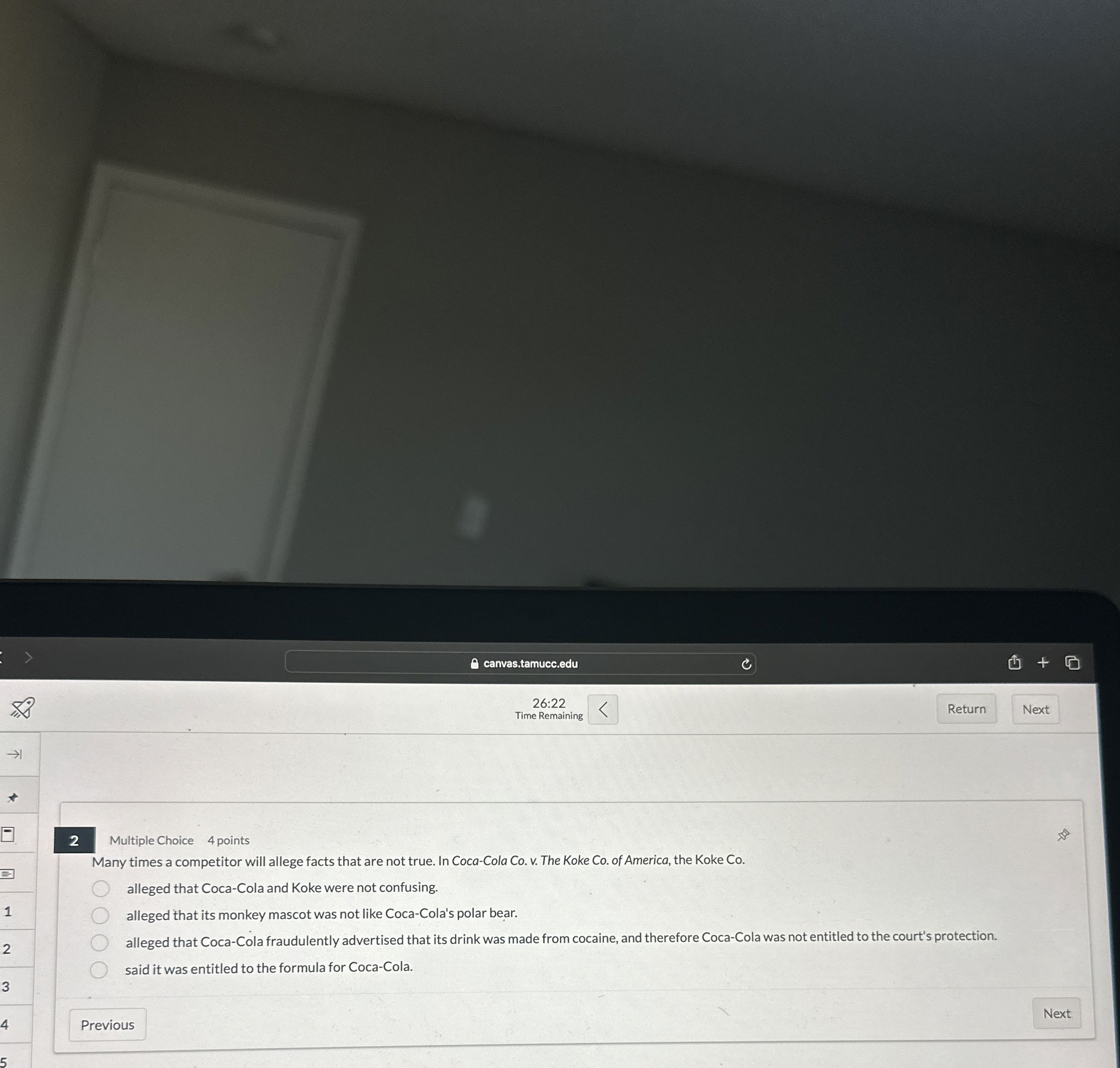 canvas.tamucc.edu 2 6 : 2 2 Time Remaining 2