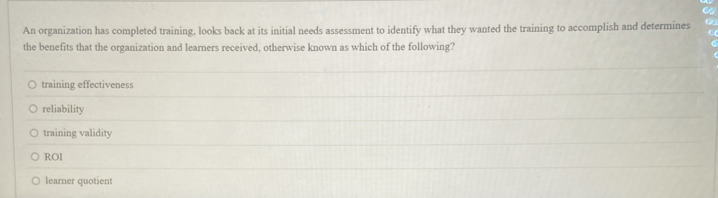 An organization has completed training, looks