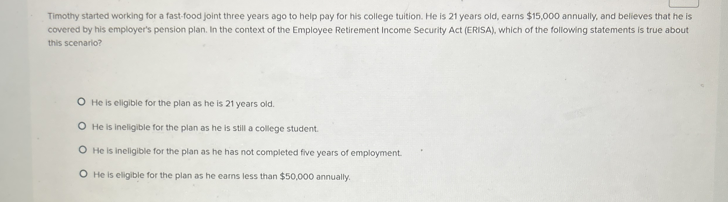 Timothy started working for a fast - food joint