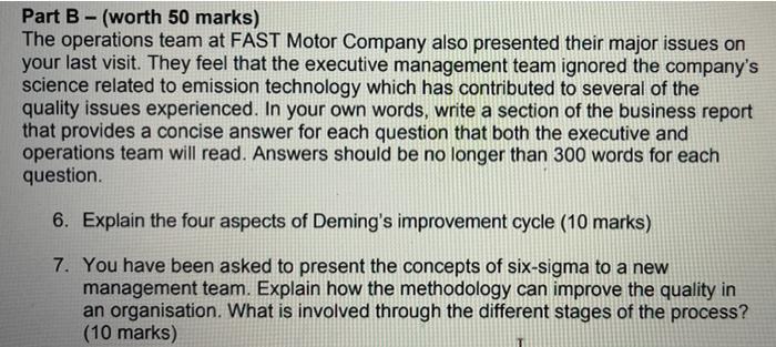 -- Part B -(worth 50 marks) The operations team