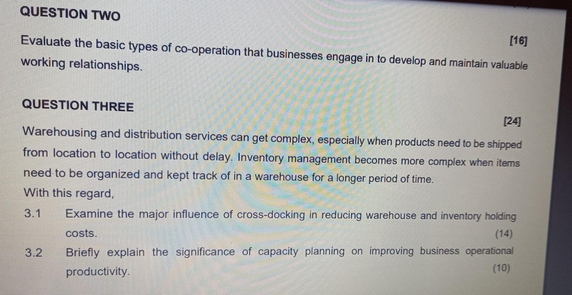 please assist with answers QUESTION TWO [16]
