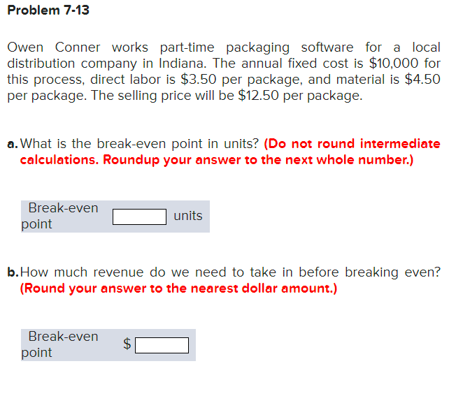 Problem 7-13 Owen Conner works part-time