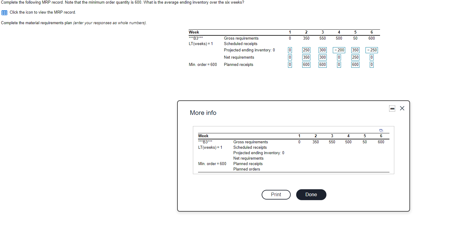 Complete the following MRP record. Note that the