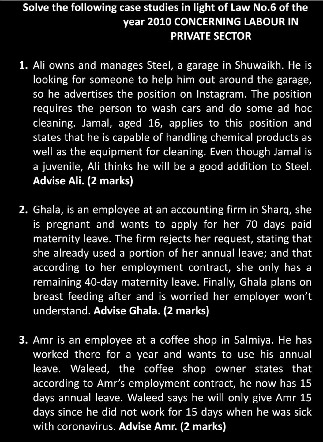 Solve the following case studies using the IRAC