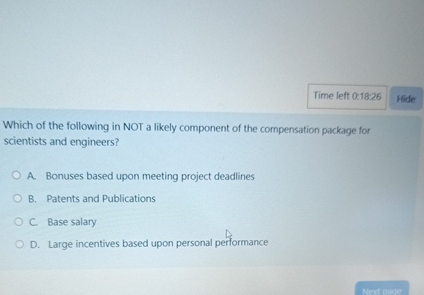 Time left 0 : 1 8 : 2 6 Which of the following in