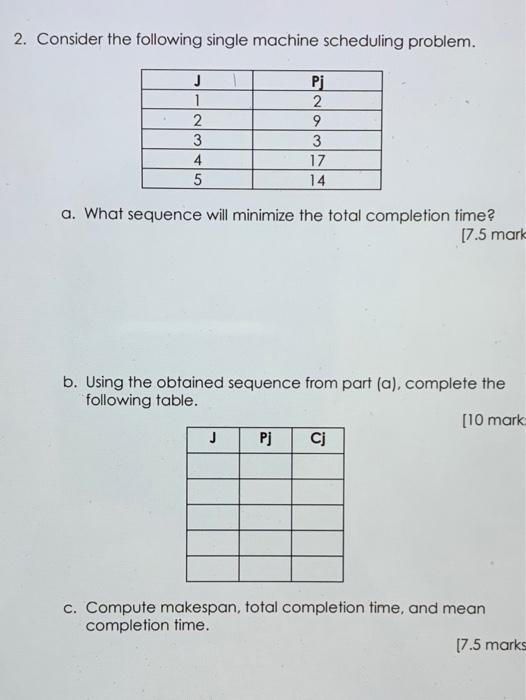 2. Consider the following single machine