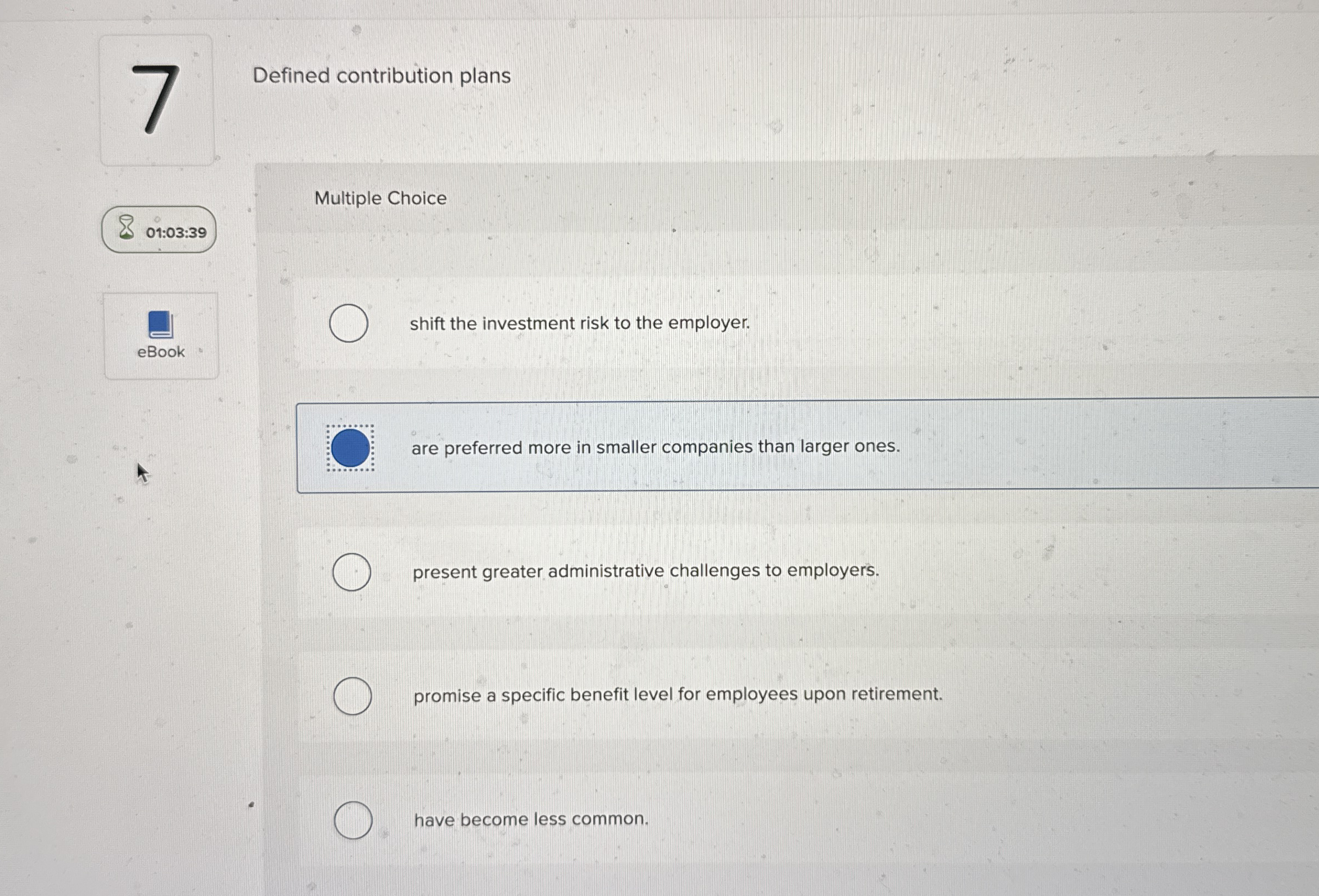 Defined contribution plans Multiple Choice 0 1 :