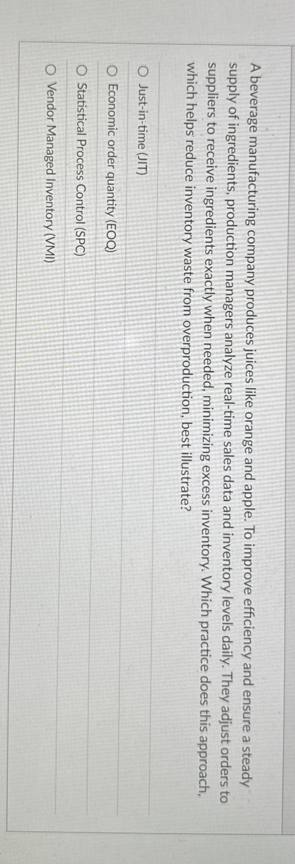 A beverage manufacturing company produces juices