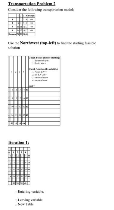 Transportation Problem 2 Consider the following