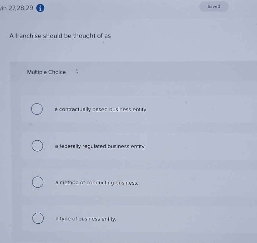 s i n 2 7 , 2 8 , 2 9 A franchise should be