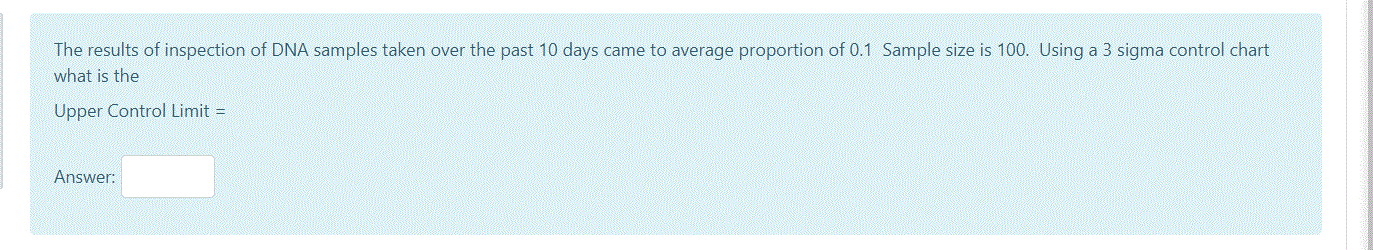 The overall average on a process you are