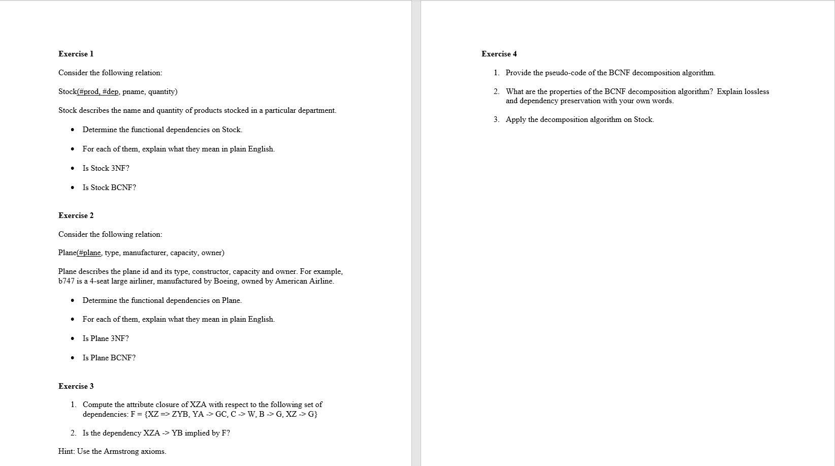 Exercise 1 Exercise 4 Consider the following