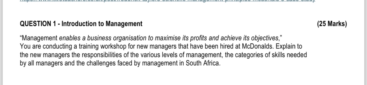 QUESTION 1 - Introduction to Management ( 2 5