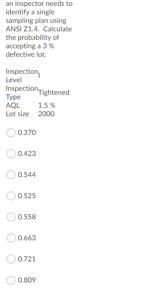 an inspector needs to identify a single sampling