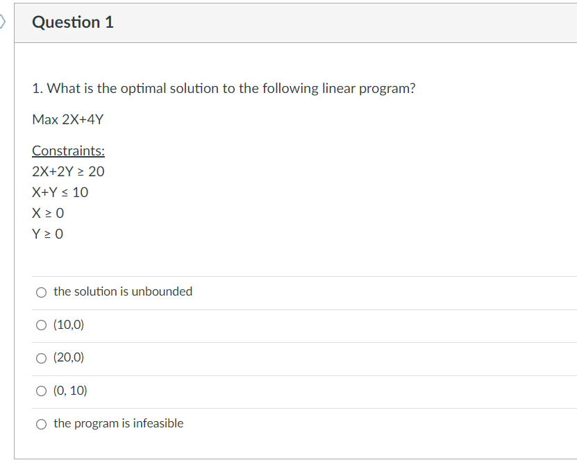 Question 1 1. What is the optimal solution to the