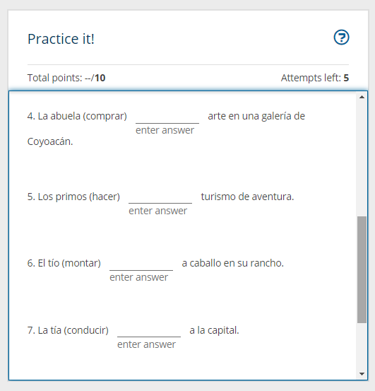 Practice it! Total points: --/10 Attempts left: 5
