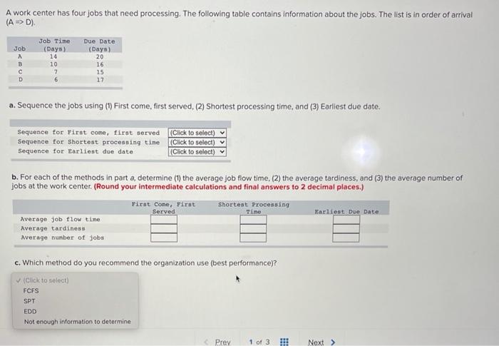 A work center has four jobs that need processing.
