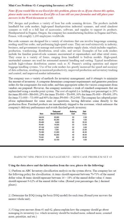 Mini-Case Problem #2: Categorizing leatory at PSC