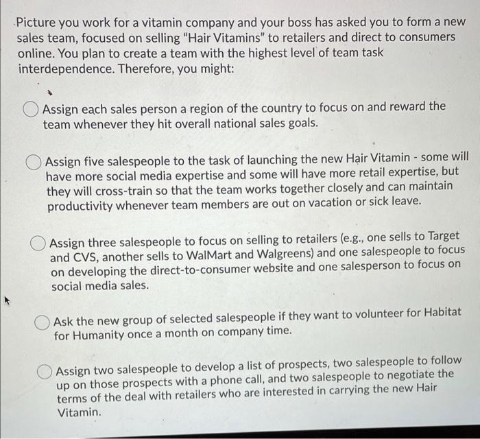 Picture you work for a vitamin company and your