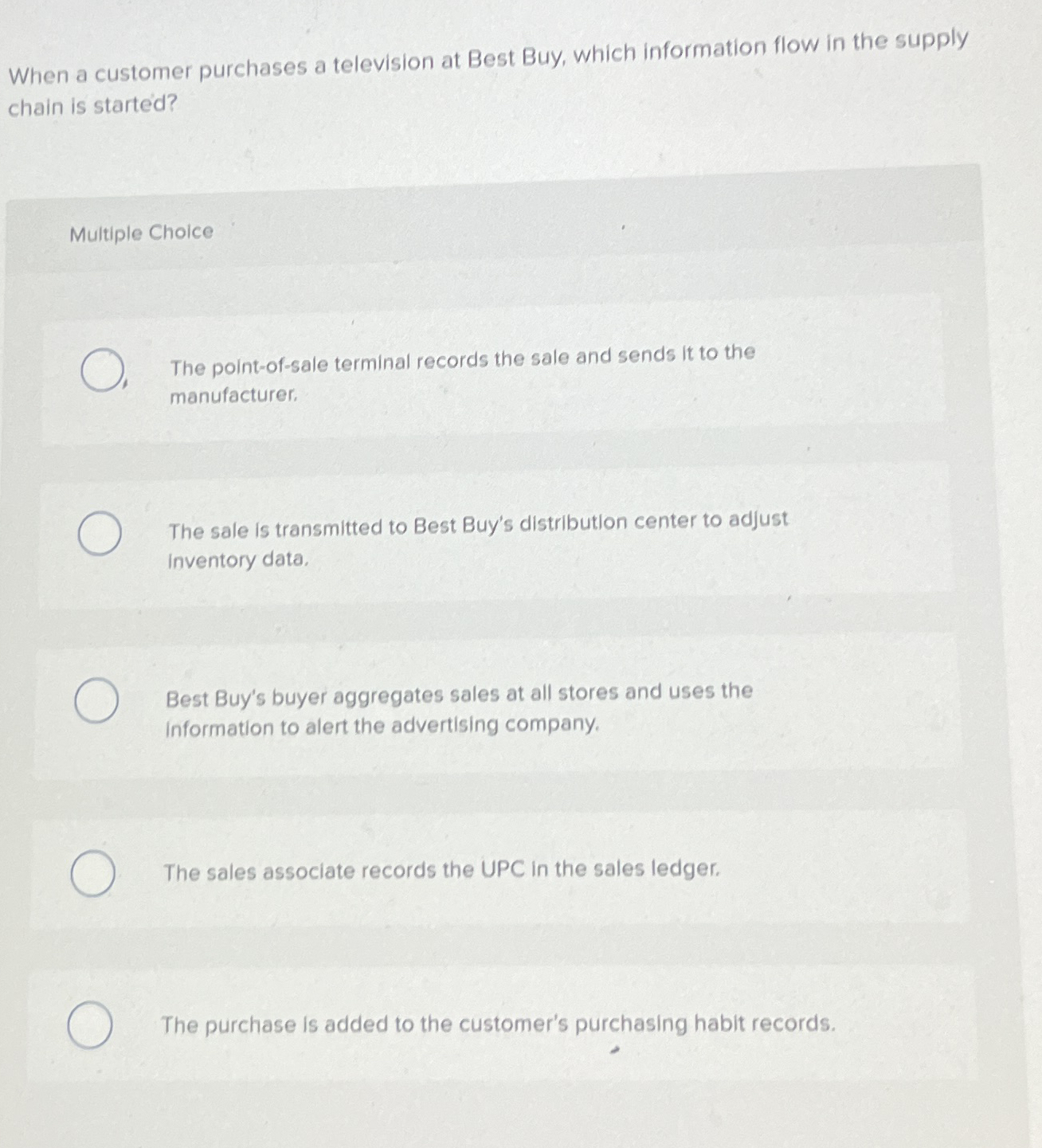 When a customer purchases a television at Best