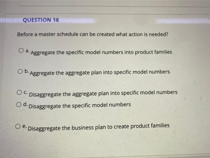 QUESTION 16 Before a master schedule can be