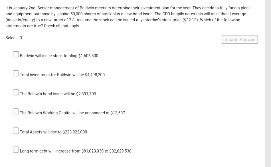 The statement of cash flows for Baldwin Company