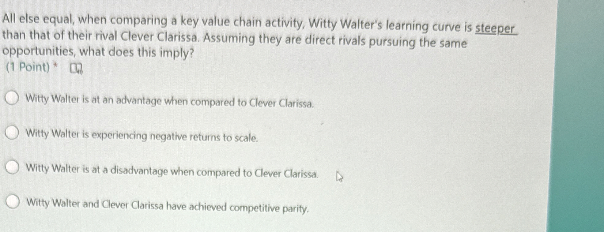 All else equal, when comparing a key value chain