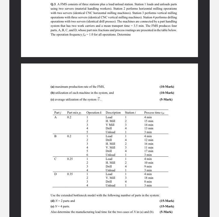 i need just d and e please Q.3. A FMS consists of