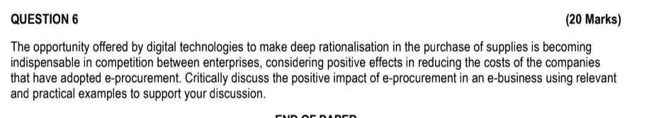 QUESTION 6 ( 2 0 Marks ) The opportunity offered