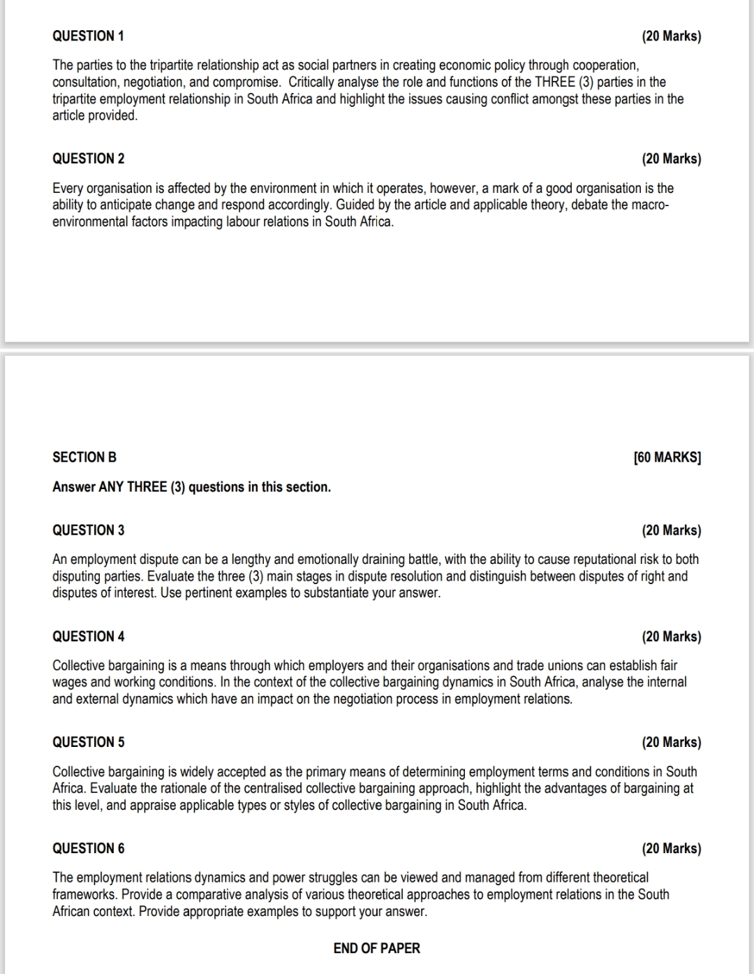 QUESTION 1 ( 2 0 Marks ) The parties to the