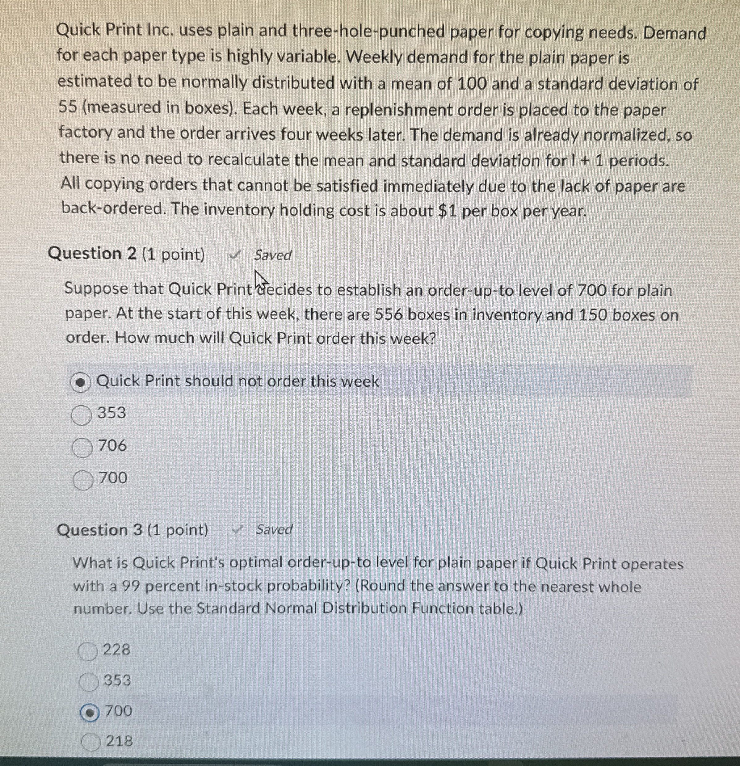 Quick Print Inc. uses plain and three - hole -