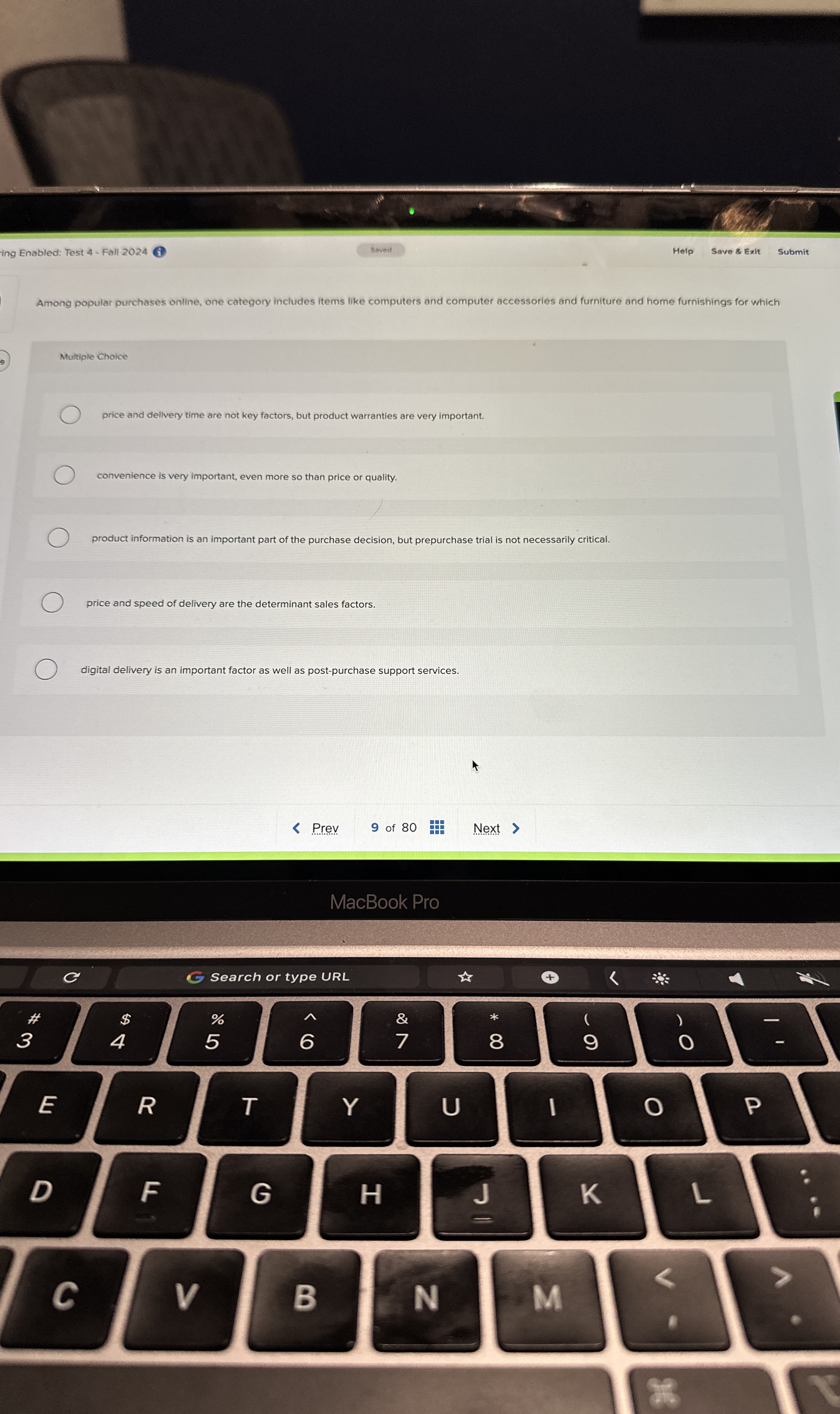 ing Enabled: Test 4 - Fall 2 0 2 4 Help Save &