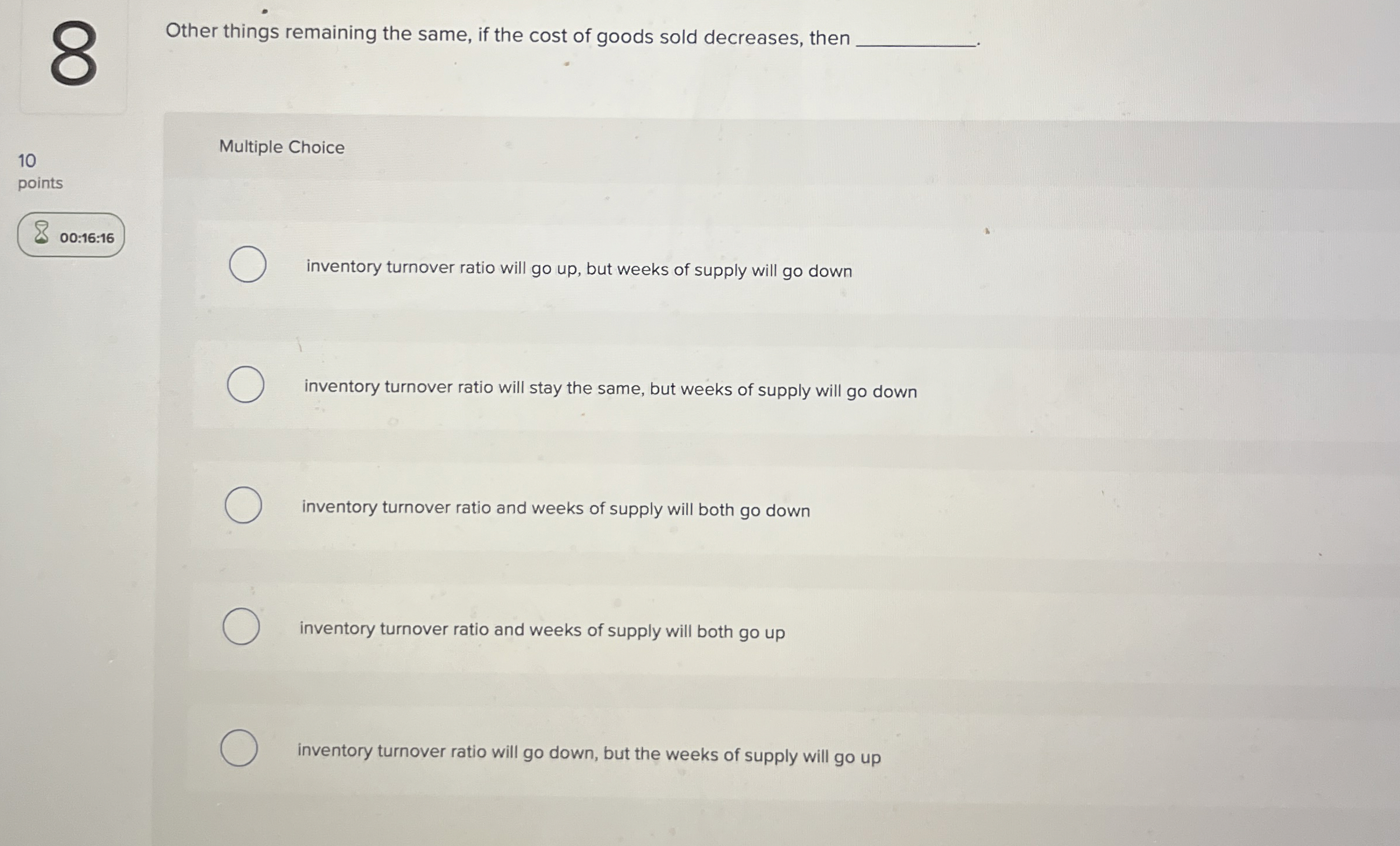 Other things remaining the same, if the cost of