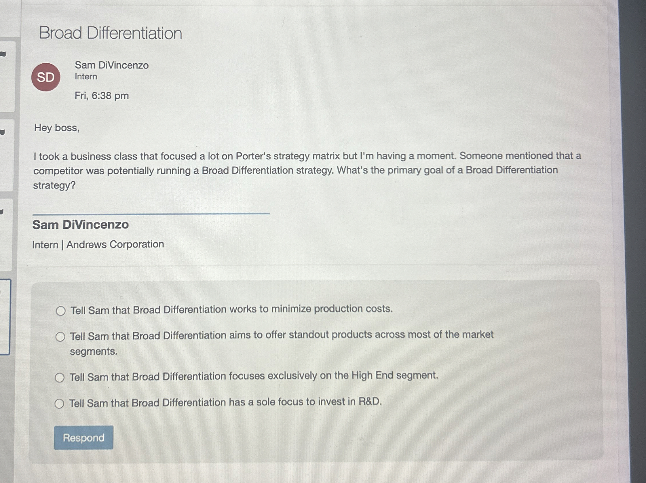 Broad Differentiation SD ( ) Intern Fri, 6 : 3 8