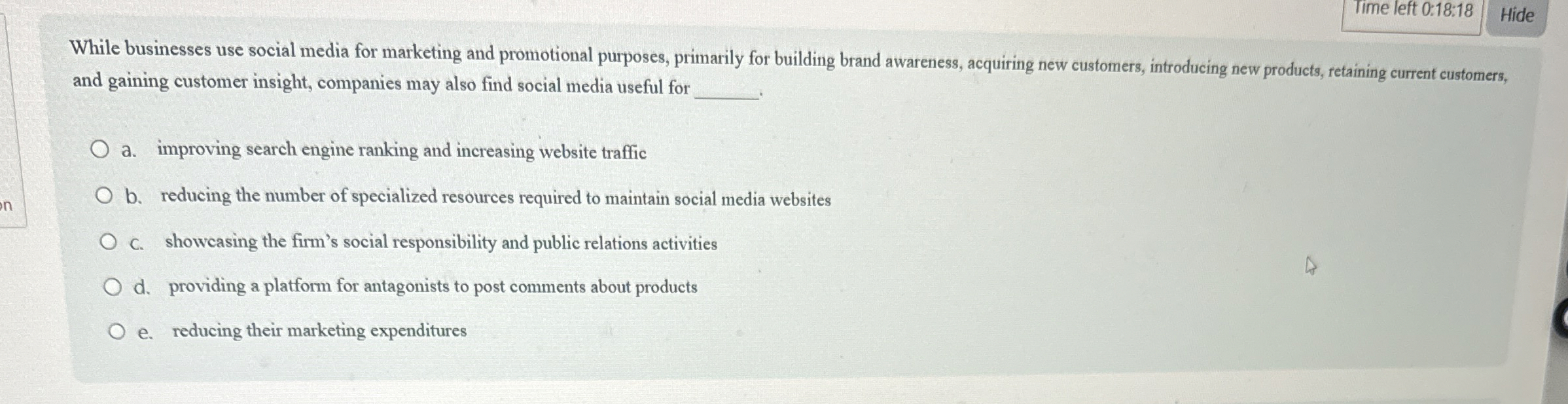 Time left 0 : 1 8 : 1 8 Hide While businesses use