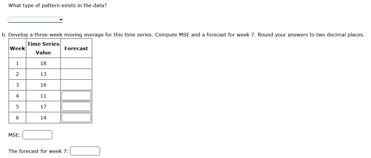 Consider the following time series data. Week 1 2