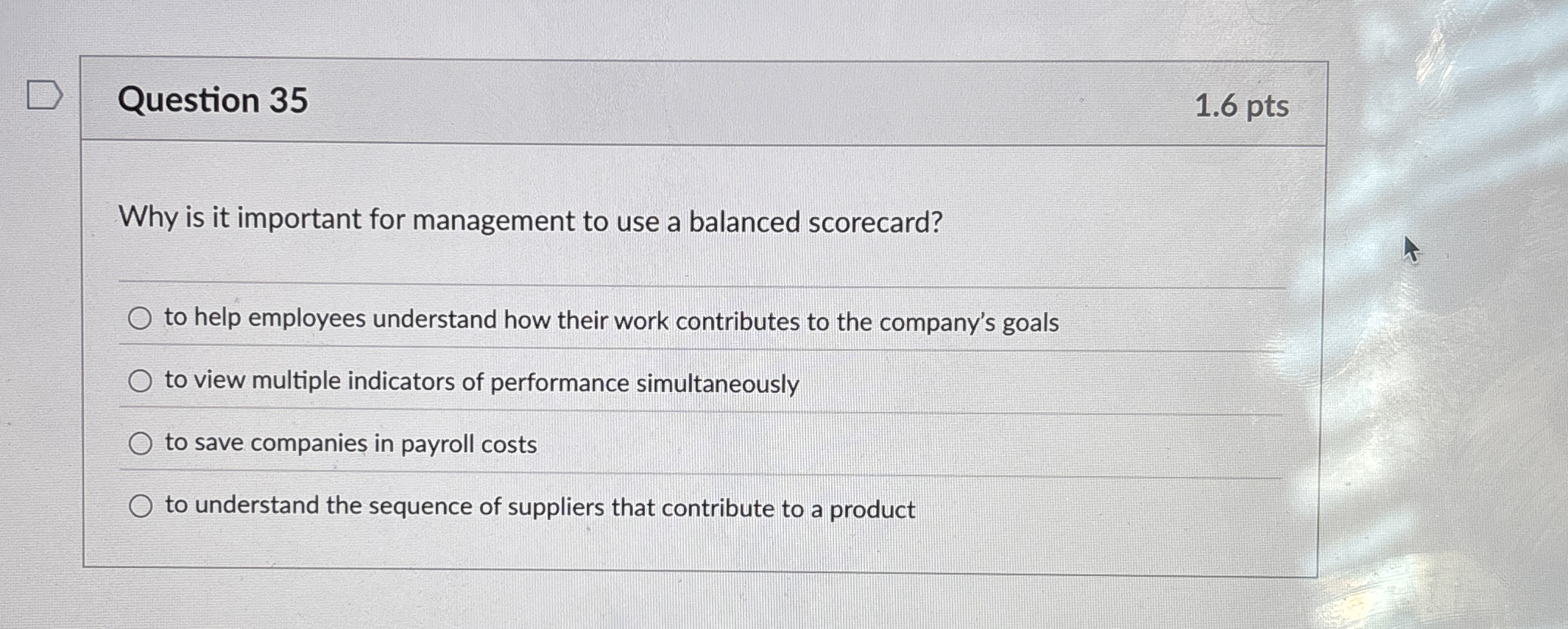 Question 3 5 1 . 6 pts Why is it important for