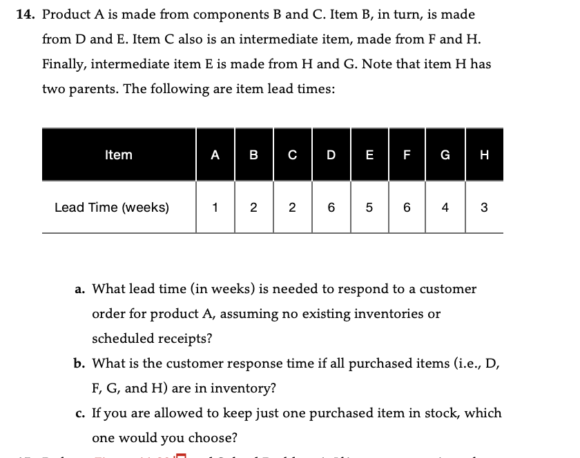 14. Product A is made from components B and C.