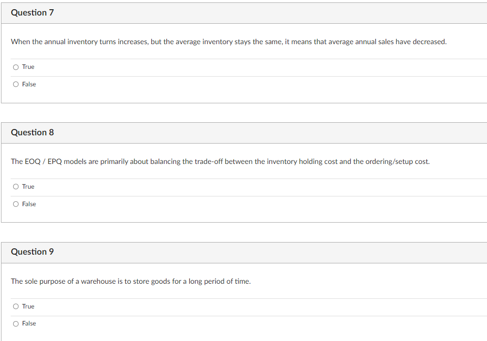 Question 7 When the annual inventory turns