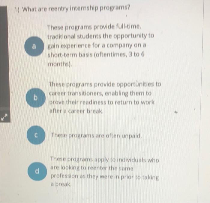 1) What are reentry internship programs? a These