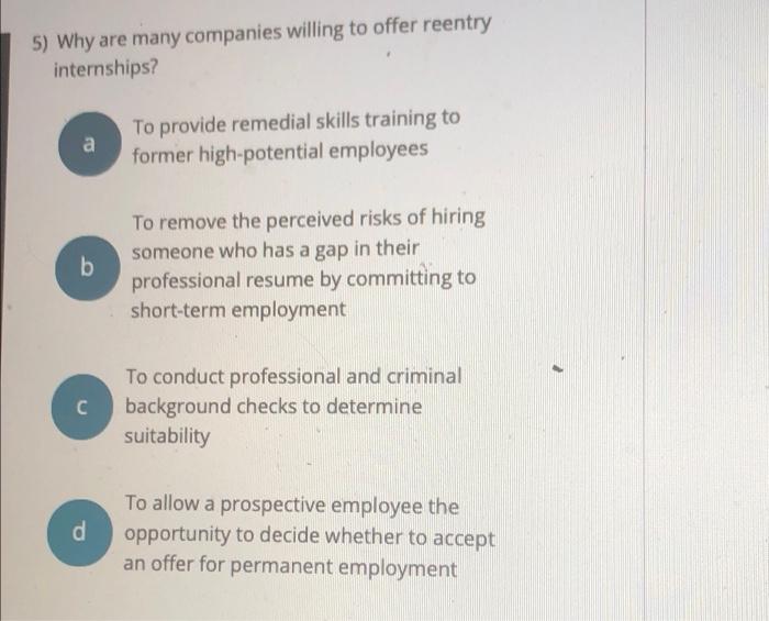 1) What are reentry internship programs? a These