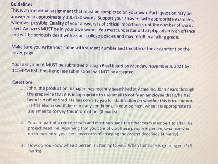 Guidelines This is an individual assignment that