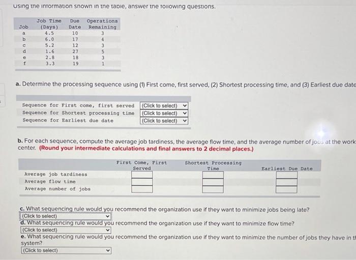 A foreman has determined processing times at a