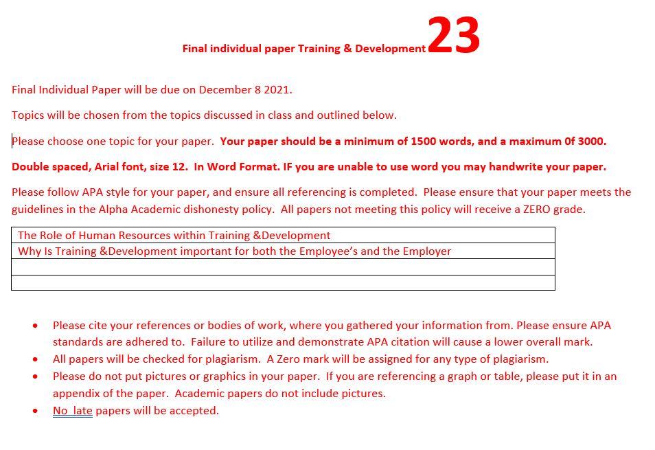 23 Final individual paper Training & Development