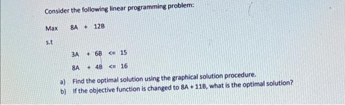 Consider the following linear programming