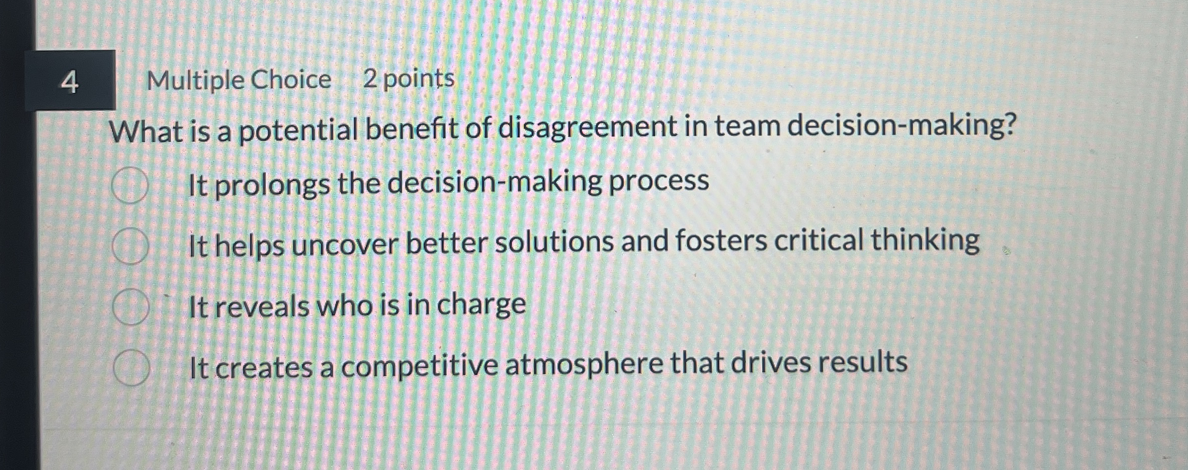 4 Multiple Choice 2 points What is a potential