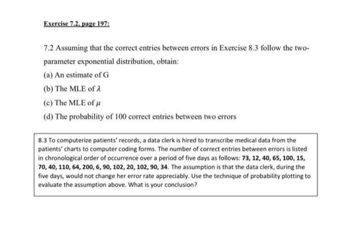 Exercise 7.2. page 197: 7.2 Assuming that the