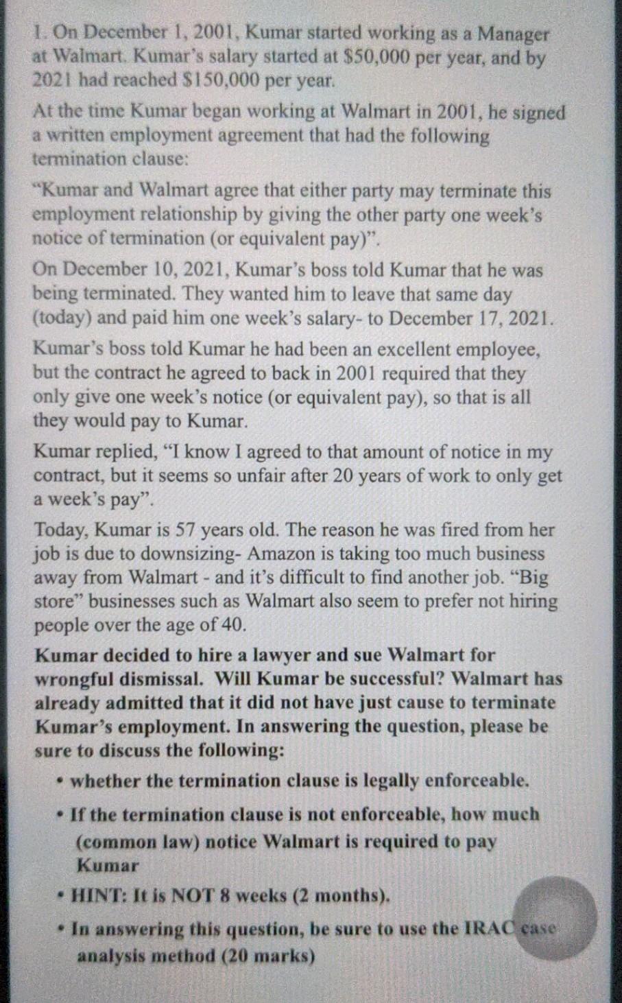 1. On December 1, 2001, Kumar started working as